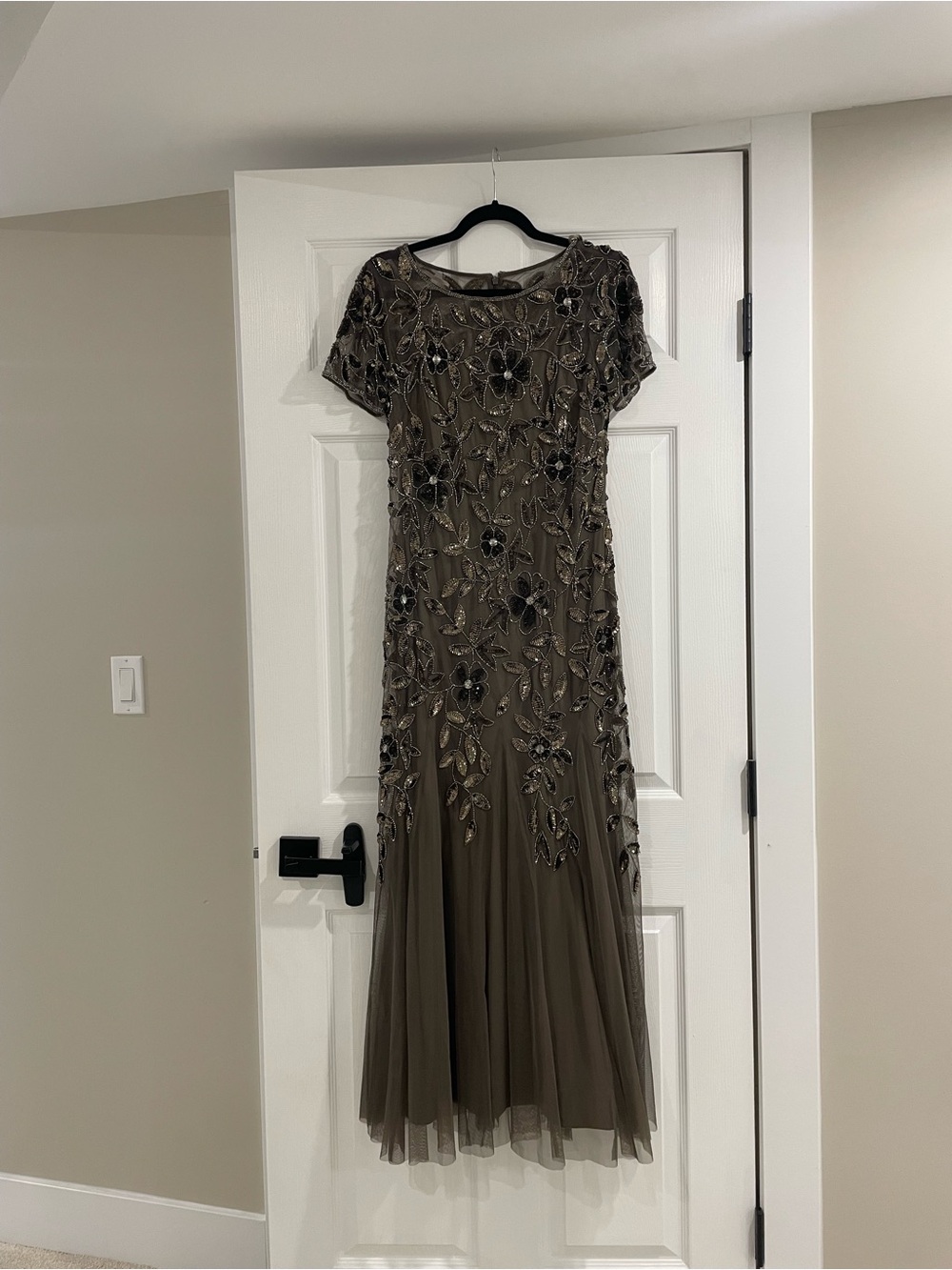 Adrianna Papell Embellished beaded Tan neutral Evening Dress